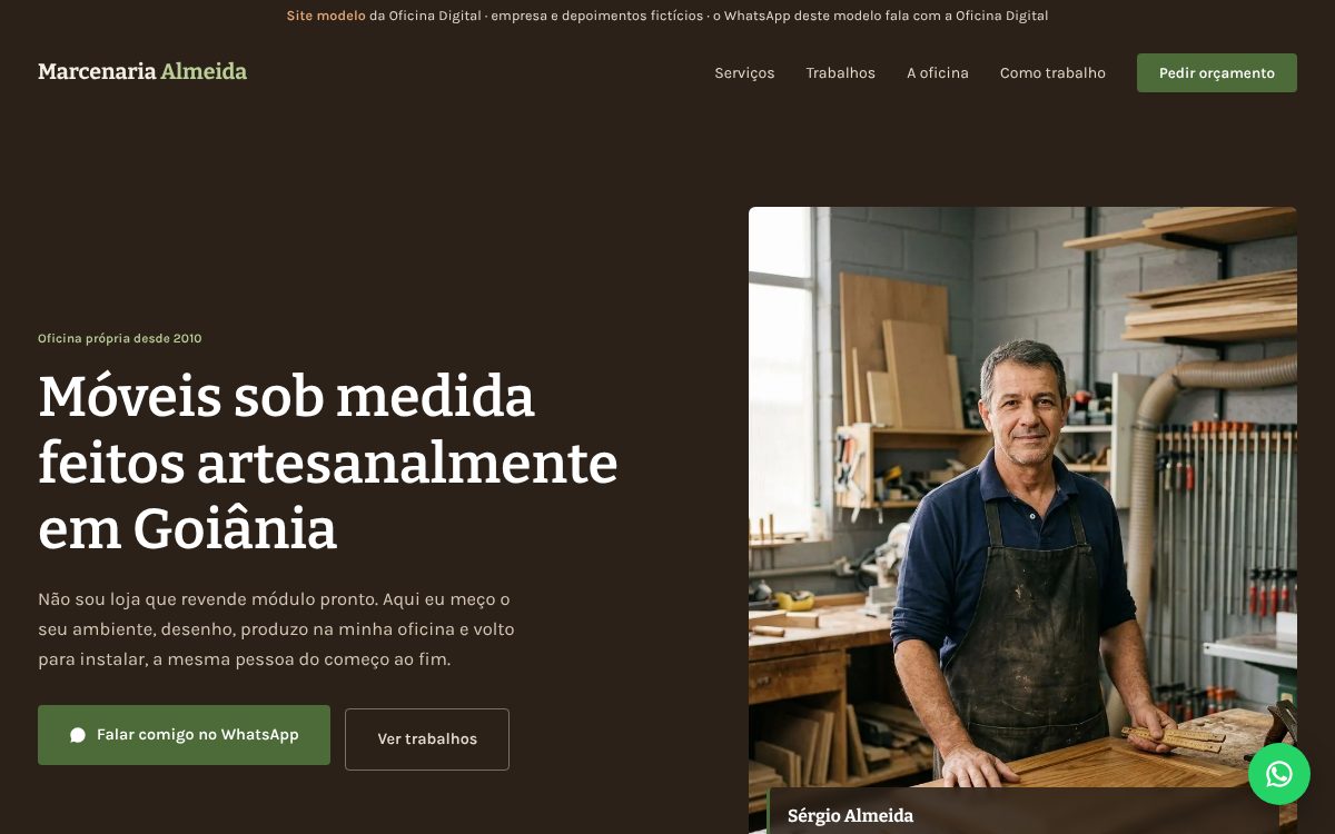 Modelo de site para marcenaria, estilo artesanal