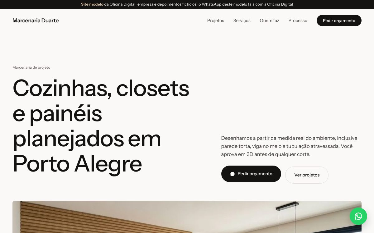 Modelo de site para marcenaria, estilo moderno claro