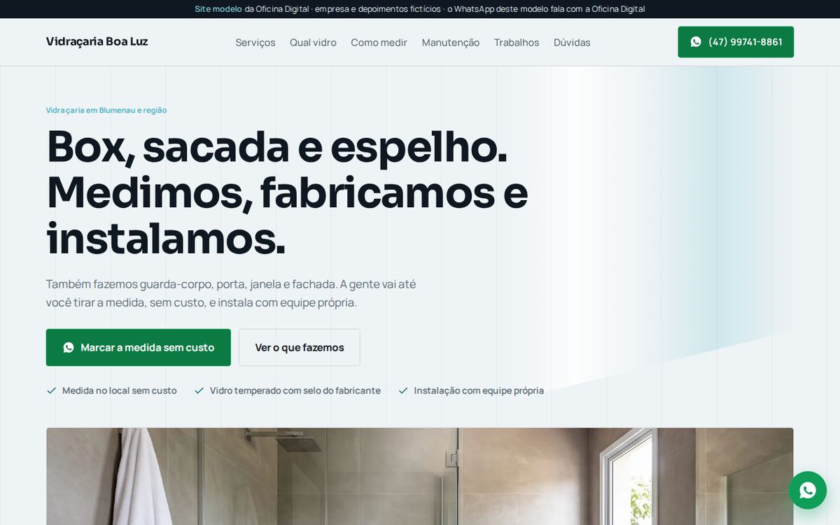 Modelo de site para vidraçaria